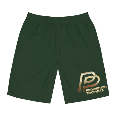 Stylish Men's Board Green Shorts with Gold Logo - Perfect for Beach and Pool Days
