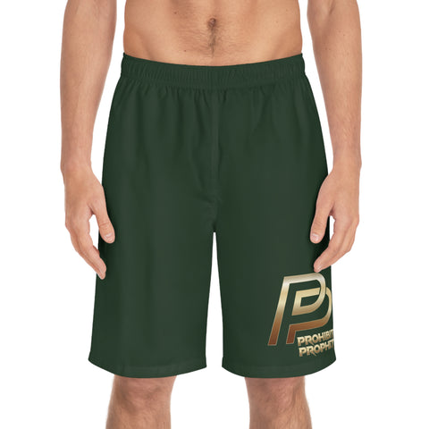 Stylish Men's Board Green Shorts with Gold Logo - Perfect for Beach and Pool Days