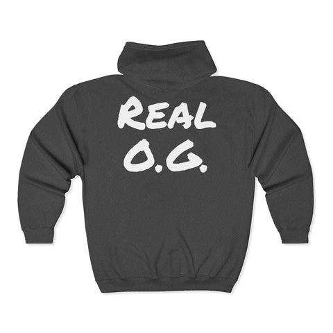 Logo with Real OG on the Back --Unisex Heavy Blend™ Full Zip Hooded Sweatshirt