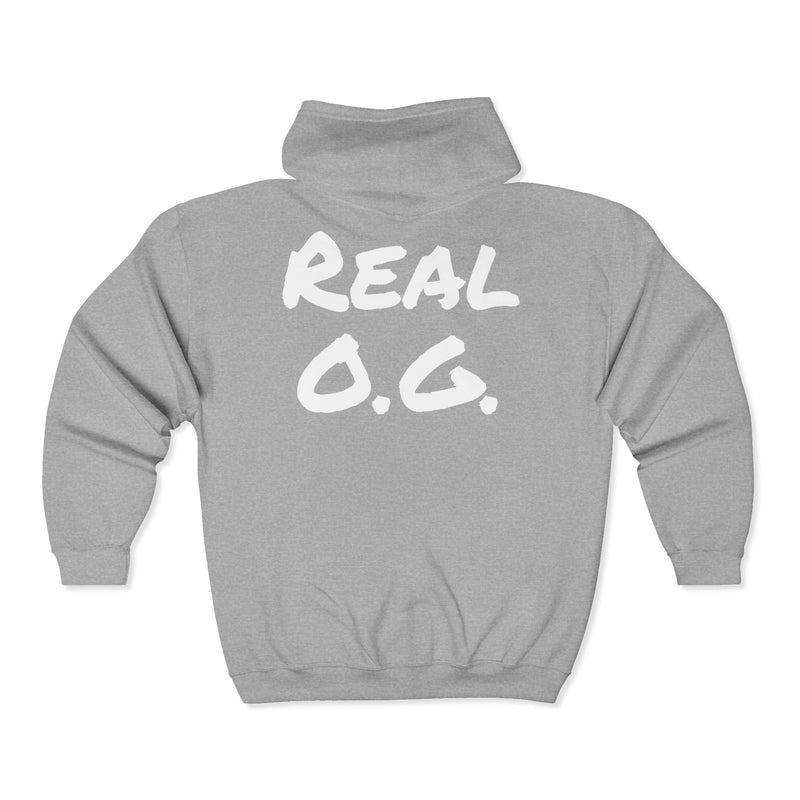 Logo with Real OG on the Back --Unisex Heavy Blend™ Full Zip Hooded Sweatshirt