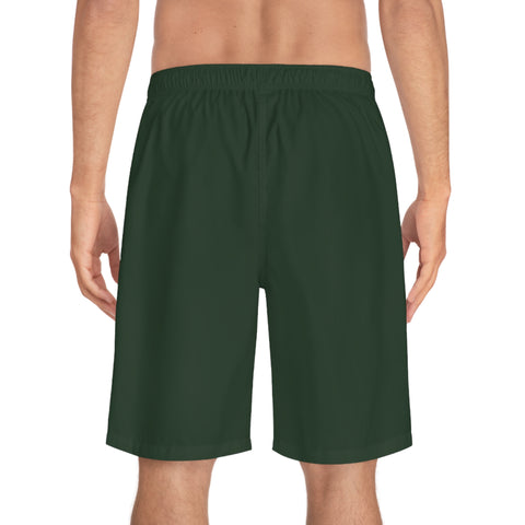 Stylish Men's Board Green Shorts with Gold Logo - Perfect for Beach and Pool Days